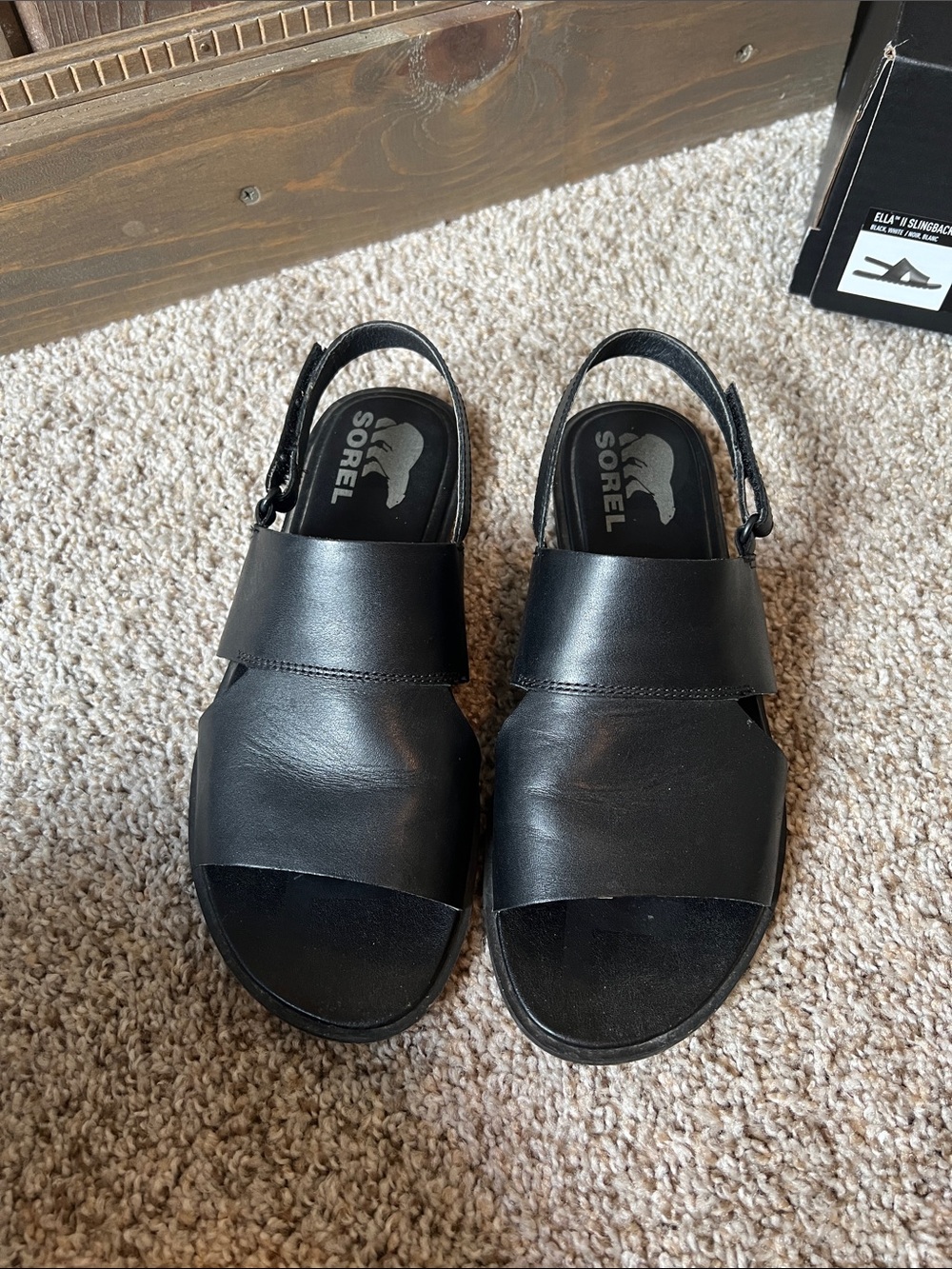 Sorel Black Leather Slingback Sandals